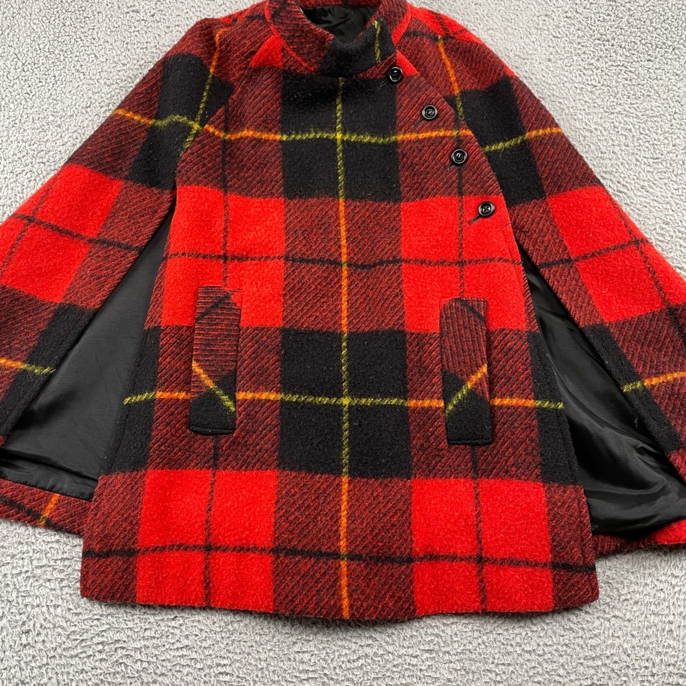 Jimmy Hourihan Cape Womens One Size Red Black Plaid Wool Irish Cloak Coat Wrap - Picture 4 of 9